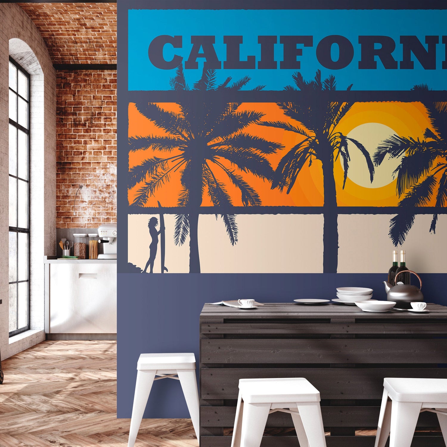 Peel & Stick Tropical Wall Mural - California Surfing - Removable Wall Decals-Tiptophomedecor