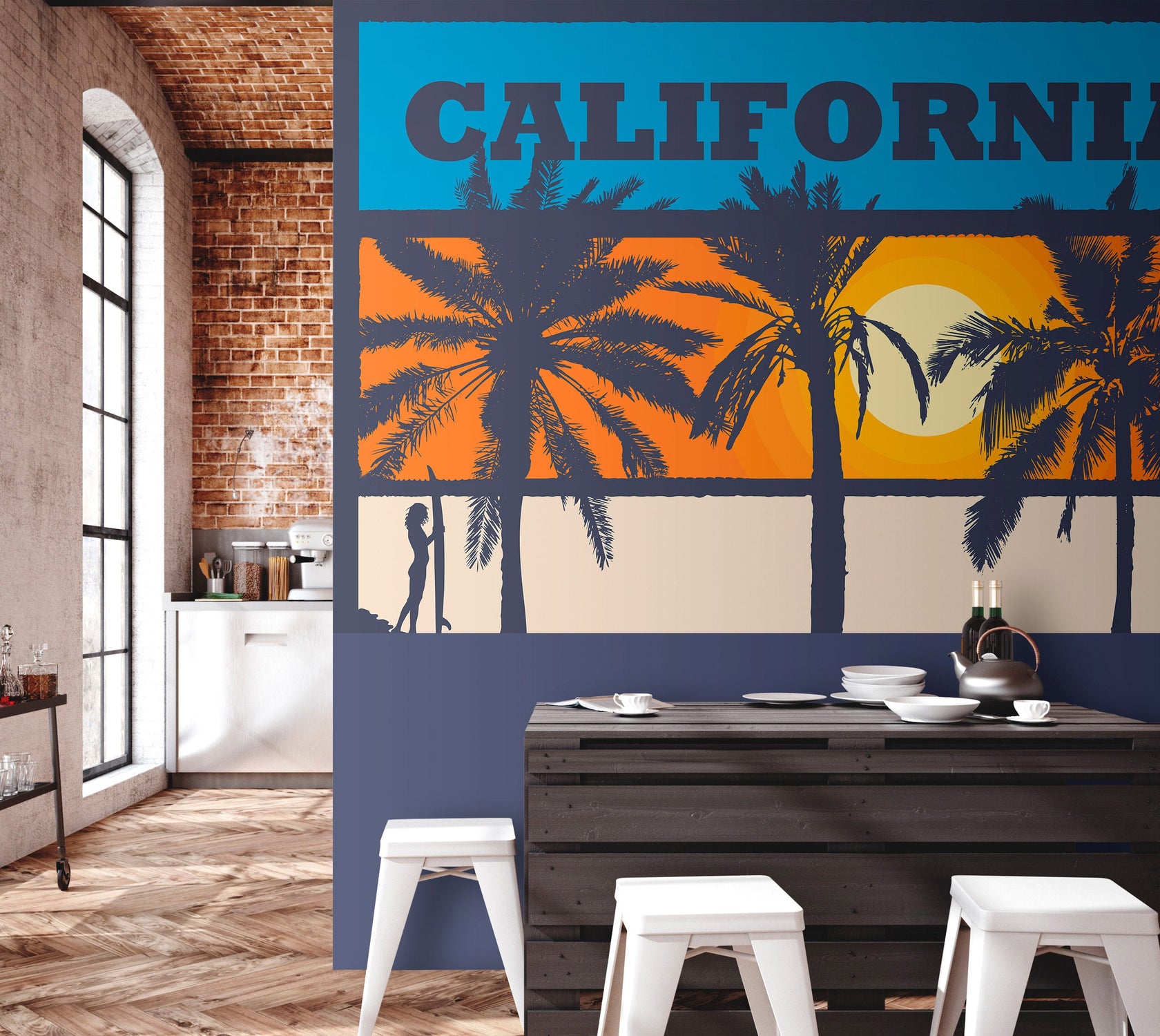 Peel & Stick Tropical Wall Mural - California Surfing - Removable Wall Decals-Tiptophomedecor
