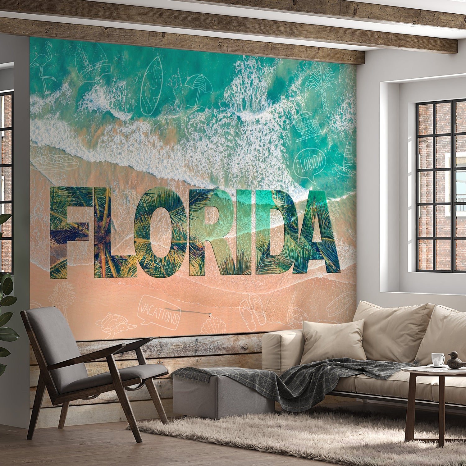 Peel & Stick Tropical Wall Mural - Florida Beach - Removable Wall Decals-Tiptophomedecor