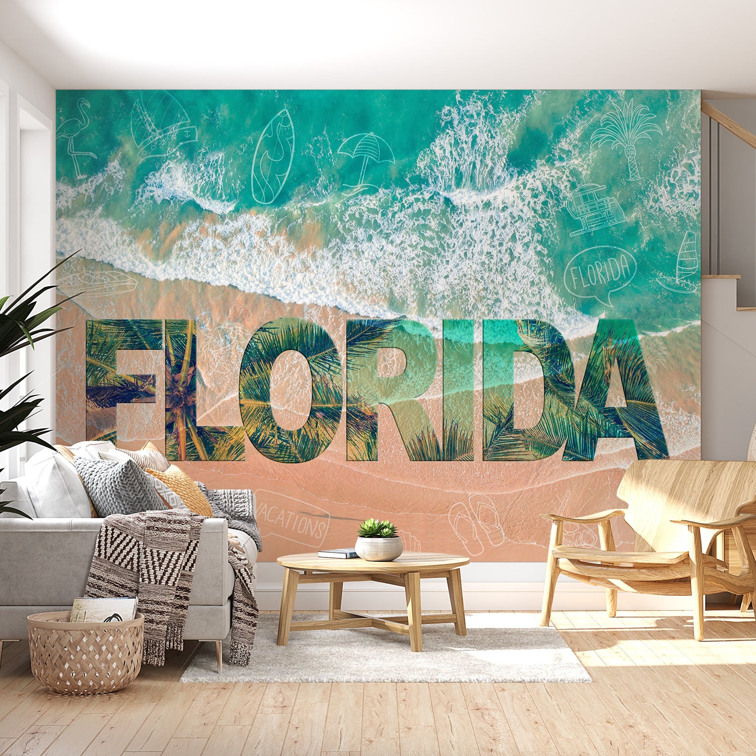 Peel & Stick Tropical Wall Mural - Florida Beach - Removable Wall Decals-Tiptophomedecor