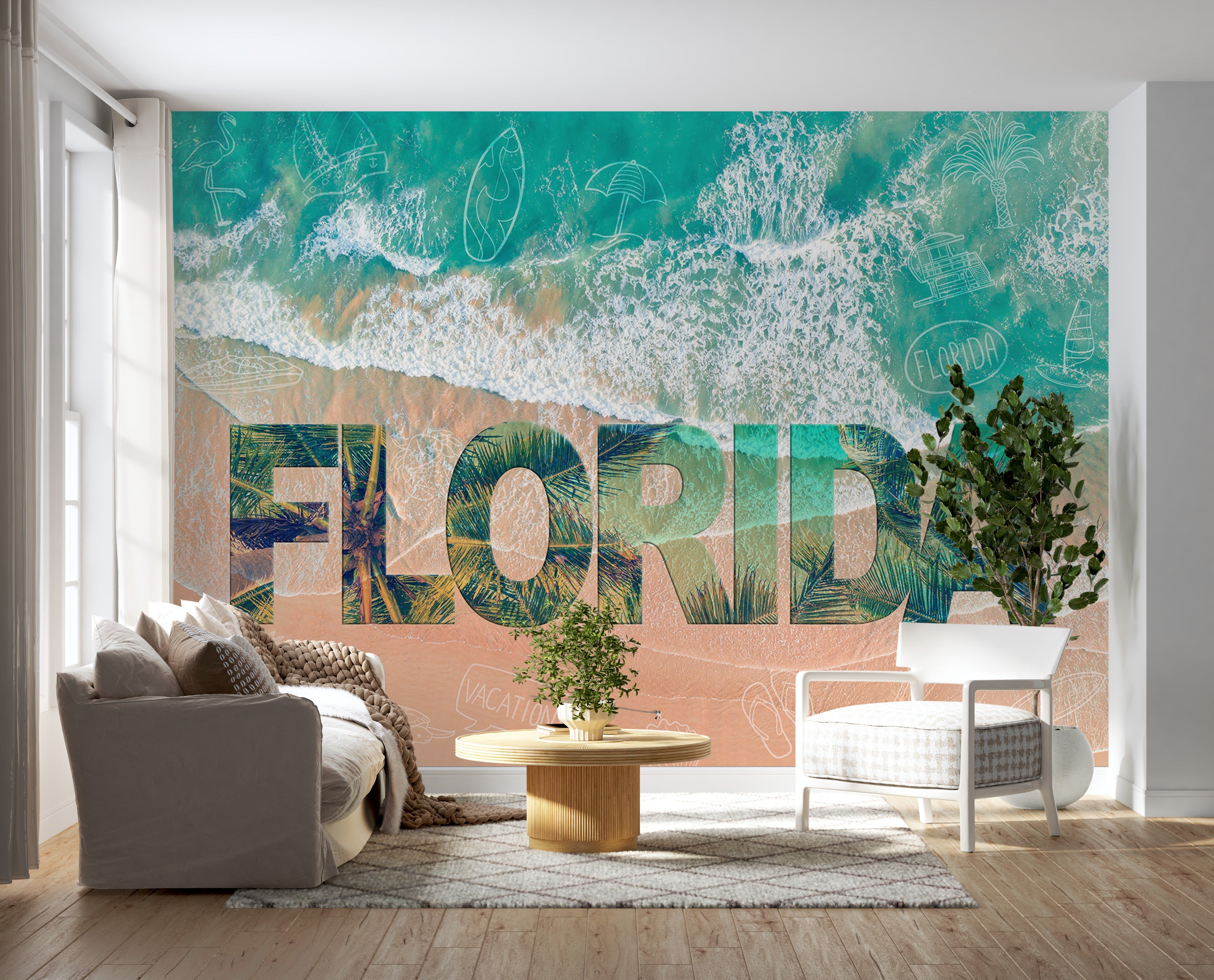 Peel & Stick Tropical Wall Mural - Florida Beach - Removable Wall Decals-Tiptophomedecor