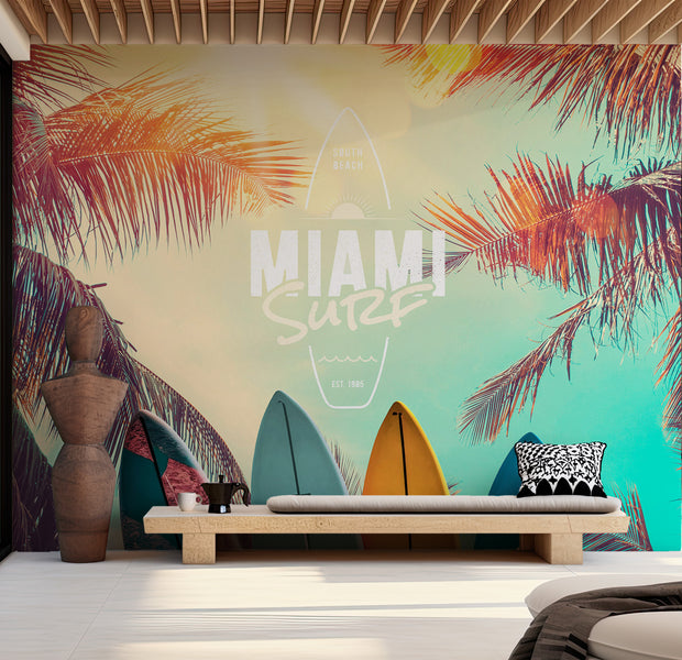 Peel & Stick Tropical Wall Mural - South Beach Miami Surf
