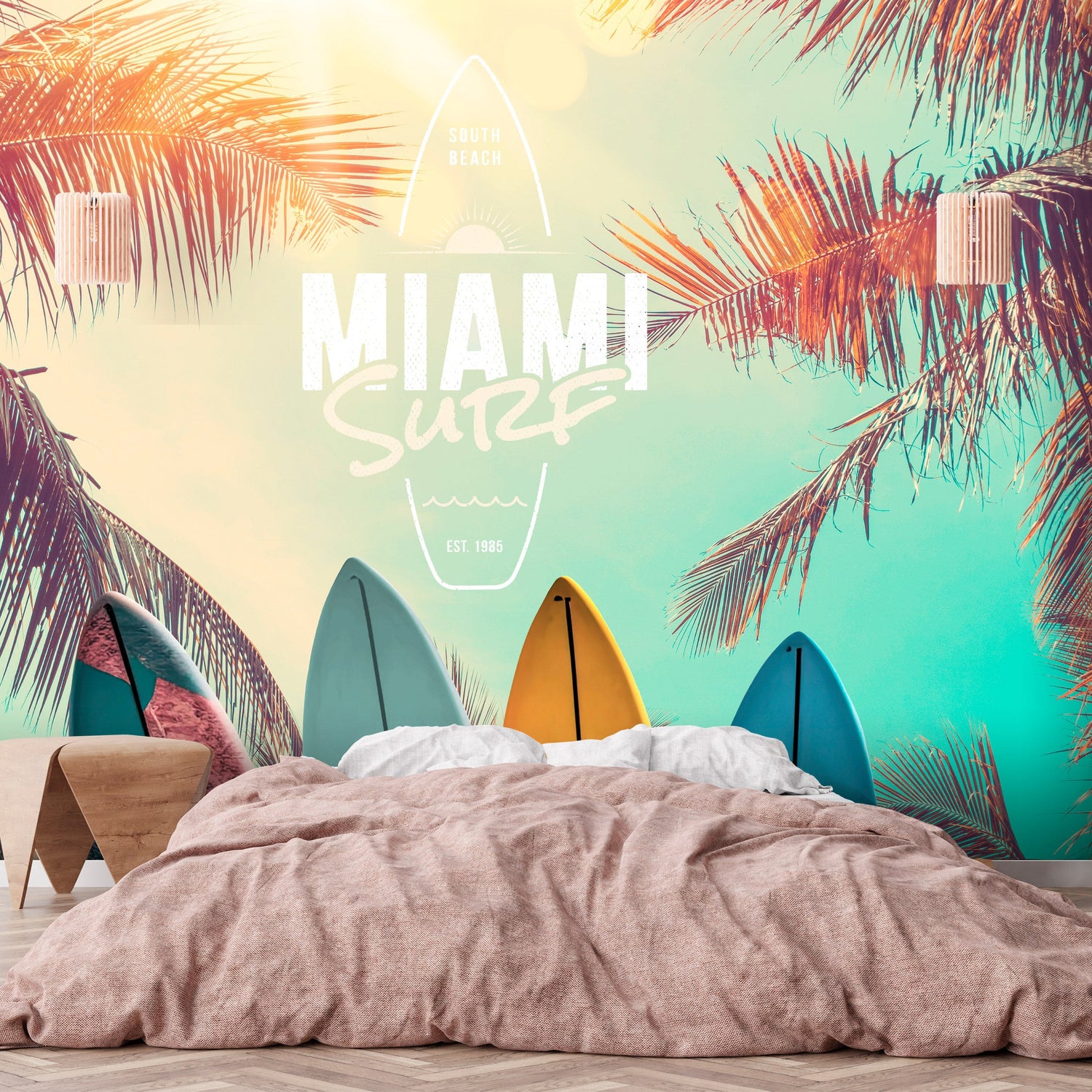 Peel & Stick Tropical Wall Mural - South Beach Miami Surf - Removable Wall Decals-Tiptophomedecor
