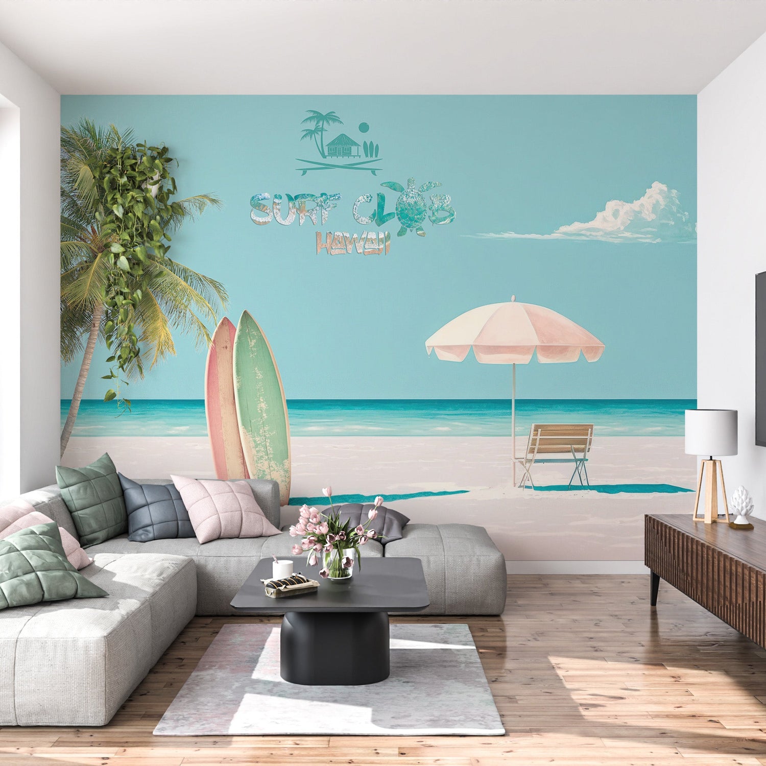 Peel & Stick Tropical Wall Mural - Surf Club Hawaii - Removable Wall Decals-Tiptophomedecor