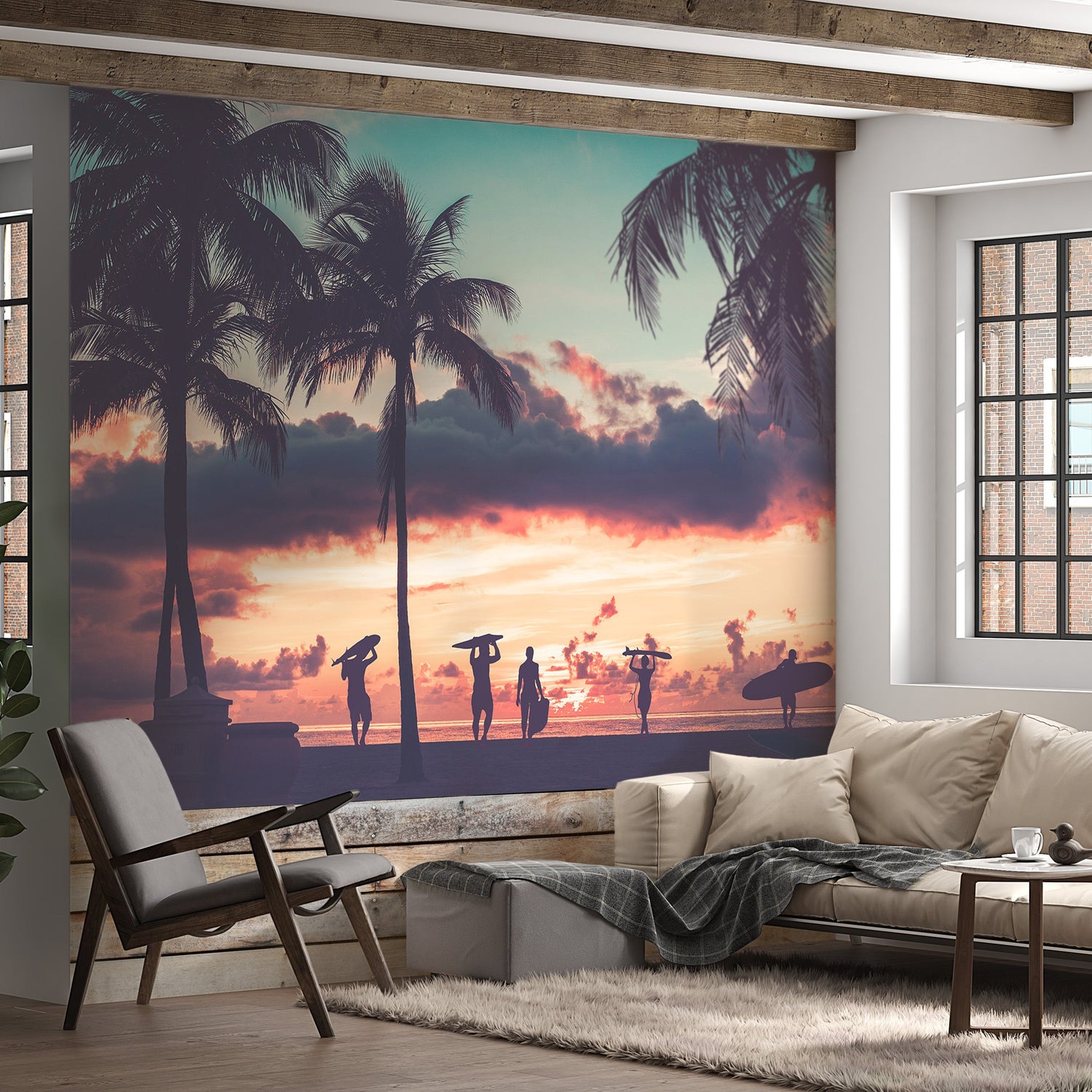 Peel & Stick Tropical Wall Mural - Surfing At Sunset - Removable Wall Decals-Tiptophomedecor