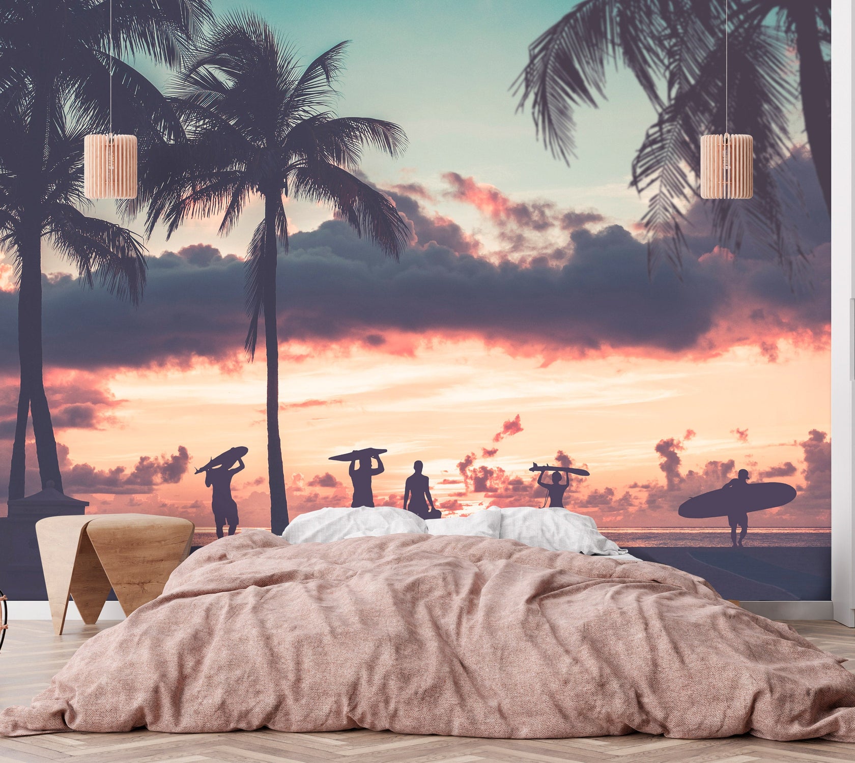 Peel & Stick Tropical Wall Mural - Surfing At Sunset - Removable Wall Decals-Tiptophomedecor