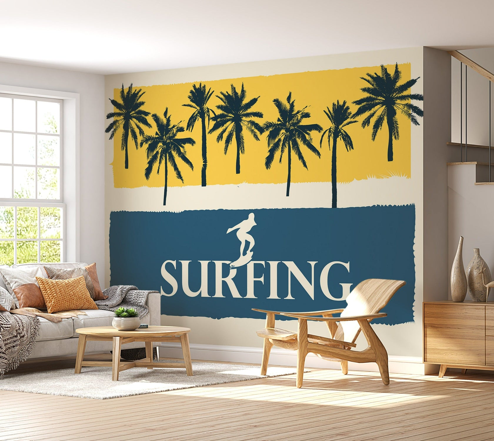 Peel & Stick Tropical Wall Mural - Surfing - Removable Wall Decals-Tiptophomedecor
