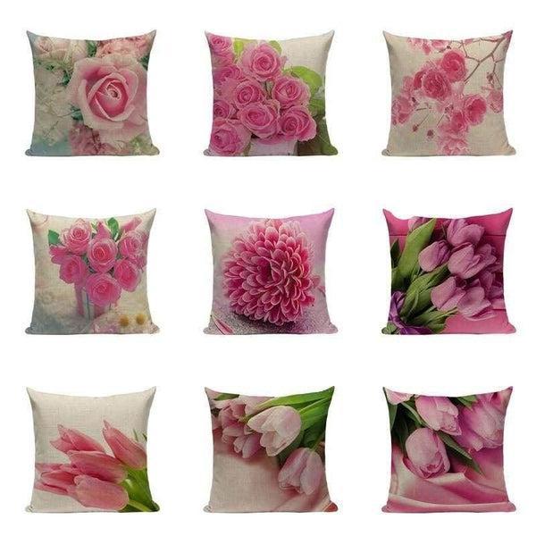 Pink Flower Cushion Covers