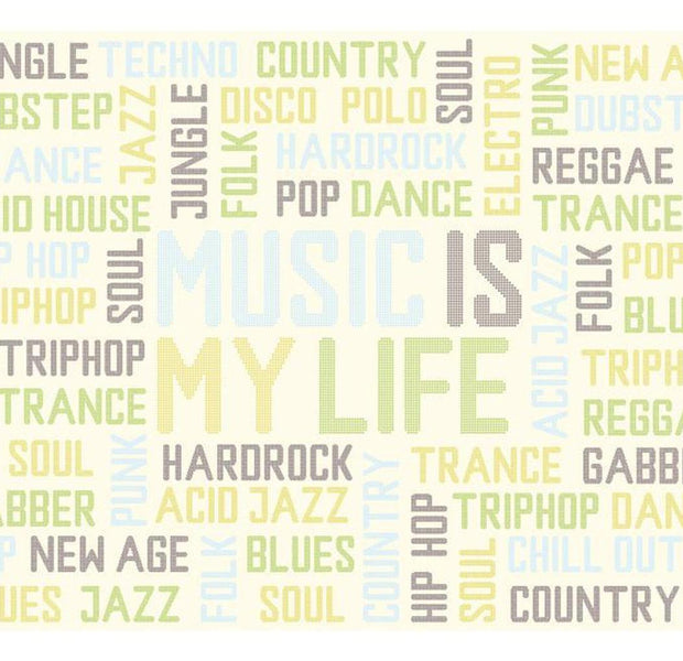 Quote Wallpaper Wall Mural - Music Is My Life In Pastel