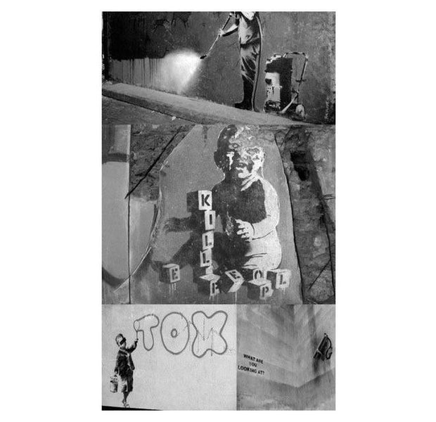 Repeating Wallpaper Roll - Banksy - Grey Collage - 32.8'L x 19.7"W