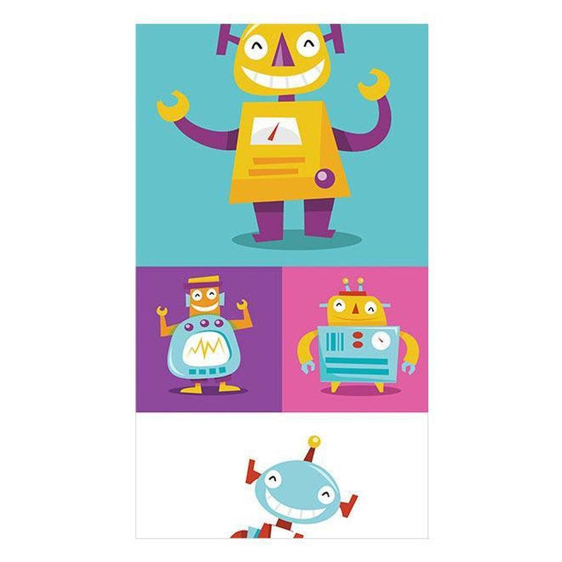 Repeating Wallpaper Roll - Colorful Robots - 32.8'L x 19.7"W