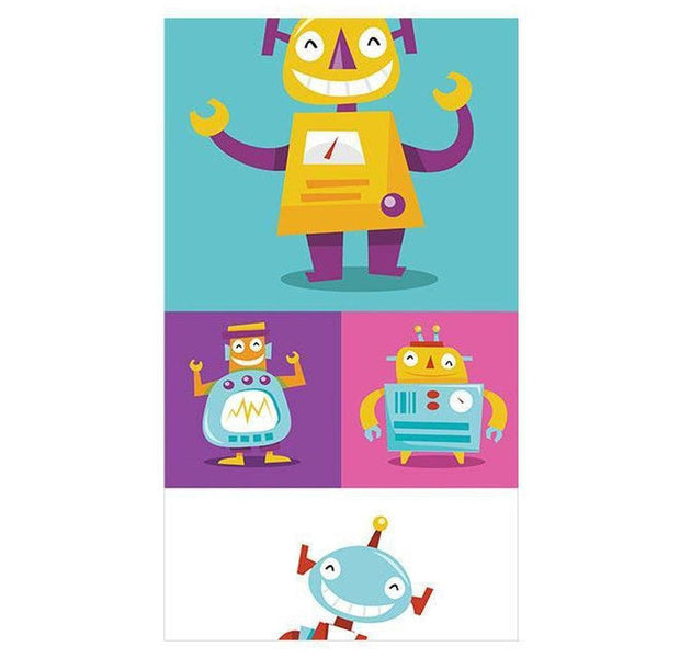 Repeating Wallpaper Roll - Colorful Robots - 32.8'L x 19.7"W