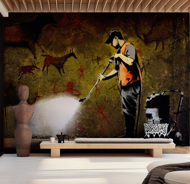 Street Art Wallpaper Wall Mural - Banksy Cave Painting 39"Wx27"H