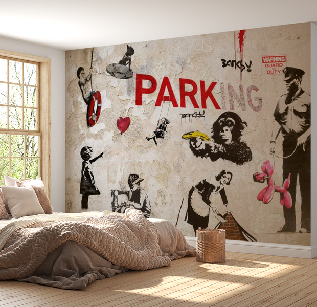Street Art Wallpaper Wall Mural - Banksy Graffiti Collage 39"Wx27"H