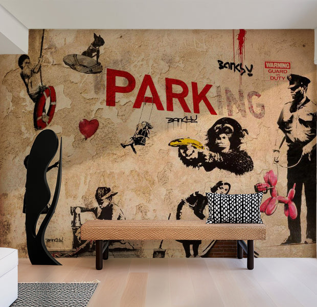 Street Art Wallpaper Wall Mural - Banksy Urban Collage 39"Wx27"H