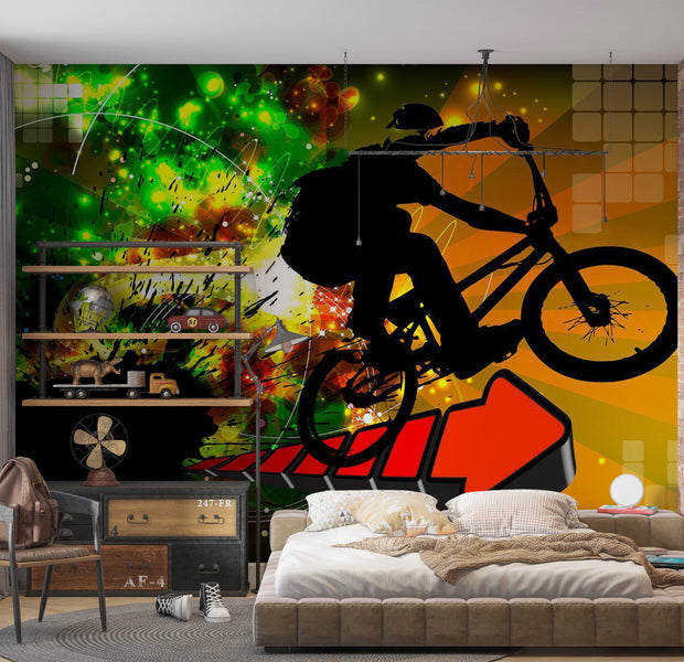 Street Art Wallpaper Wall Mural - Bicycle Tricks 39"Wx27"H