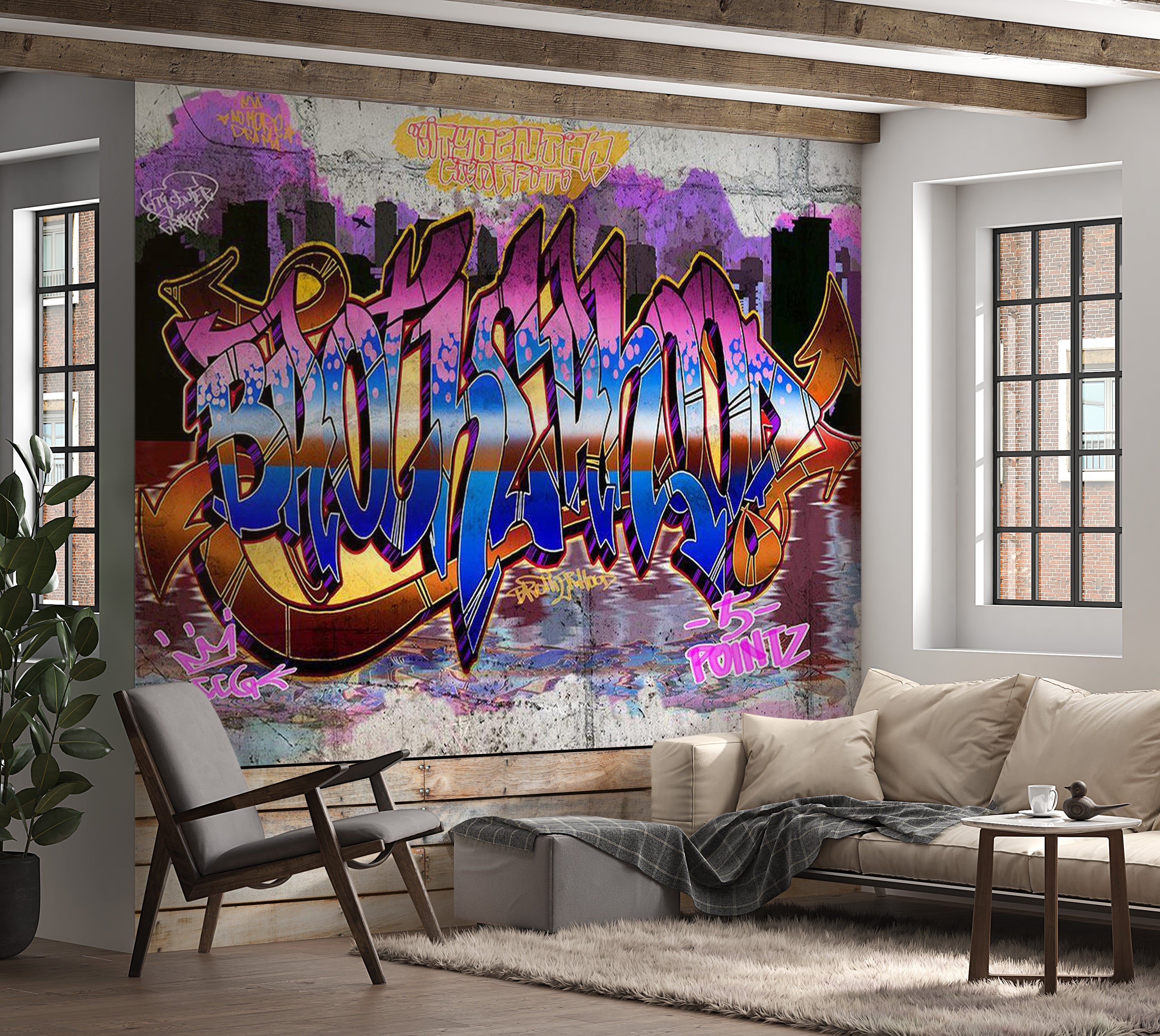 Street Art Wallpaper Wall Mural - Colorful Mural 39"Wx27"H