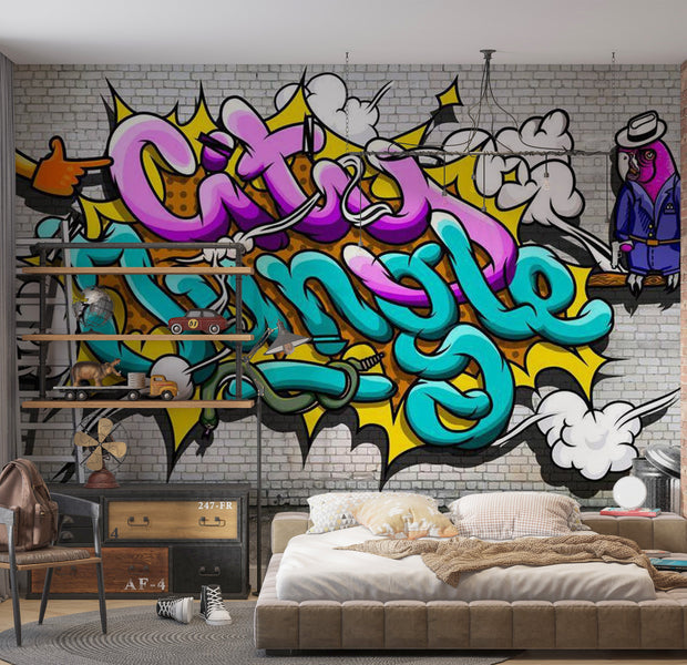 Street Art Wallpaper Wall Mural - City Jungle Parrot 39"Wx27"H