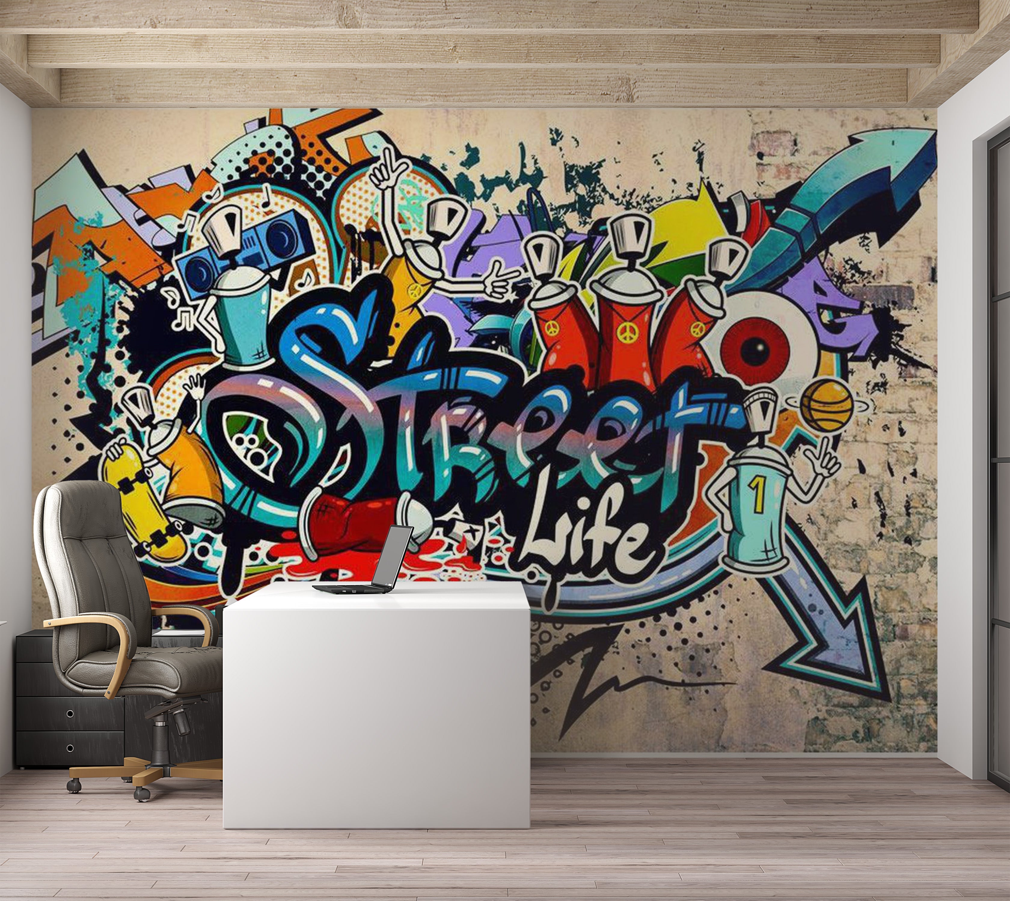 Street Art Wallpaper Wall Mural - City Street Life 39"Wx27"H