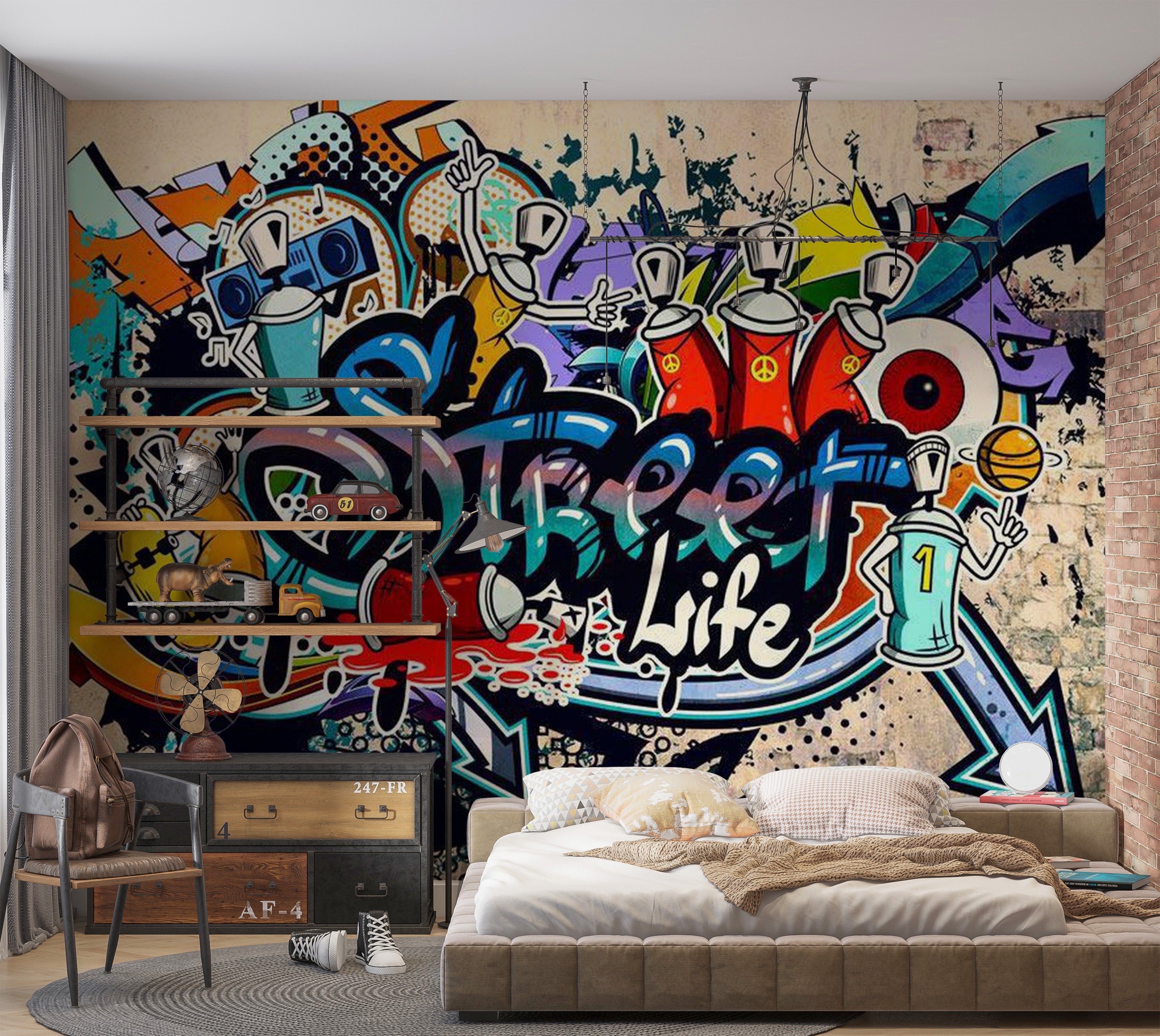 Street Art Wallpaper Wall Mural - City Street Life 39"Wx27"H