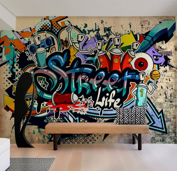 Street Art Wallpaper Wall Mural - City Street Life 39"Wx27"H