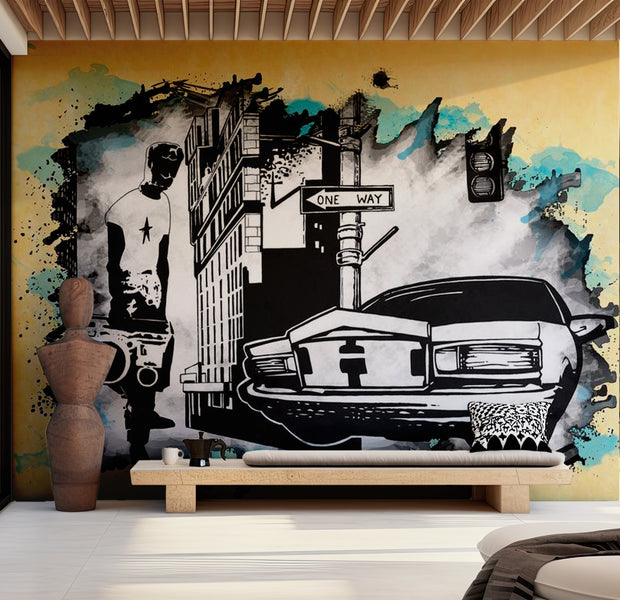 Street Art Wallpaper Wall Mural - Cool Urban Car 118"Wx90"H