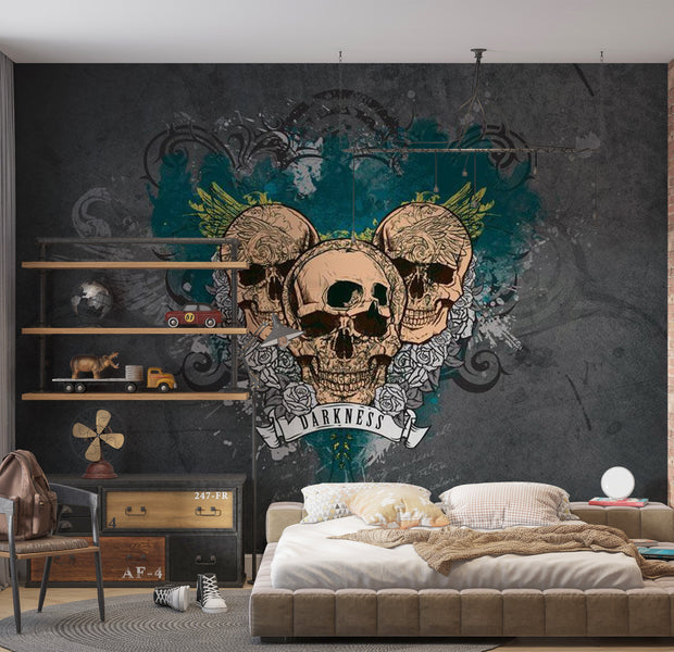 Street Art Wallpaper Wall Mural - Darkness Skulls 39"Wx27"H