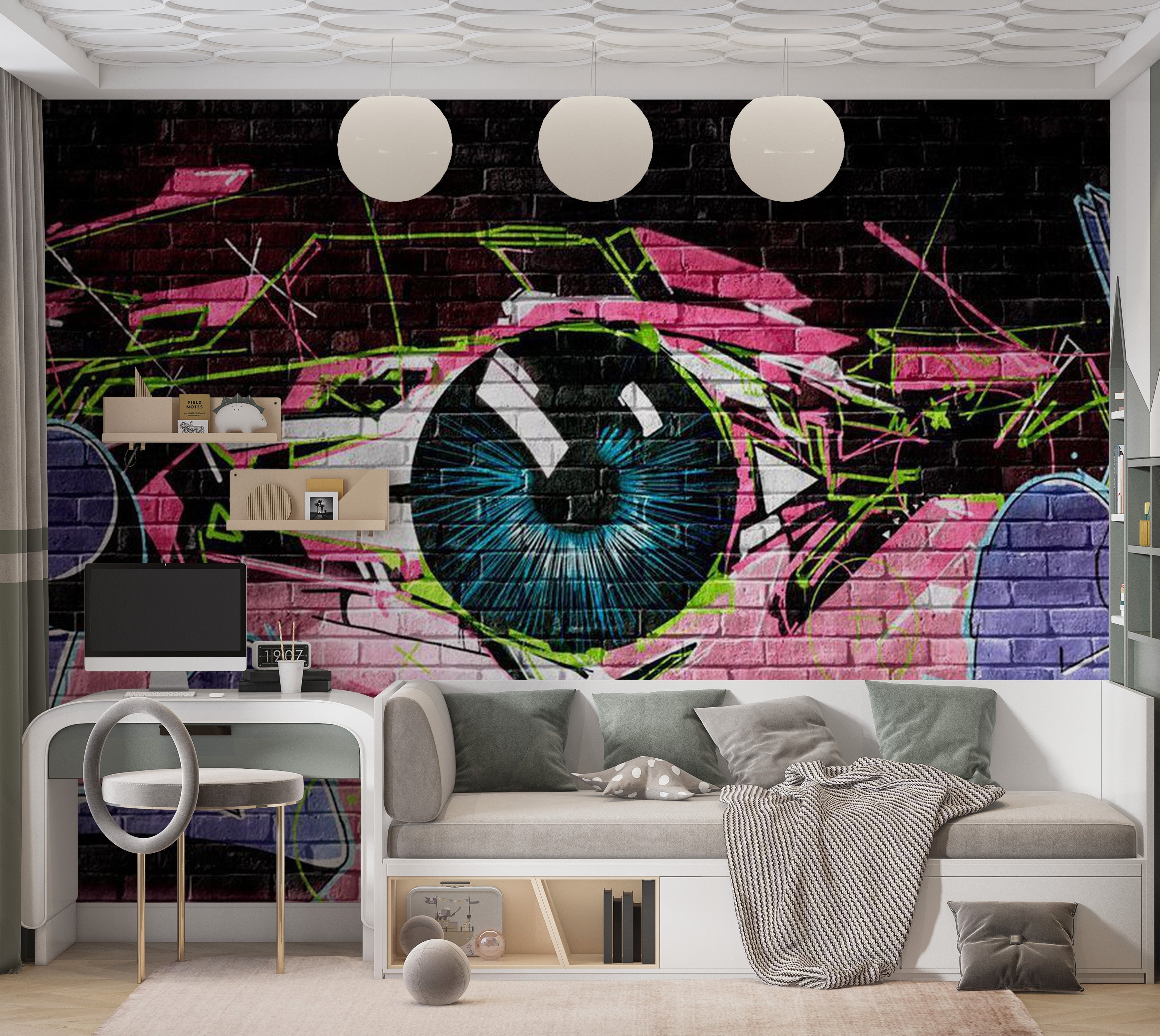 Street Art Wallpaper Wall Mural - Eye Spy Graffiti 118"Wx90"H