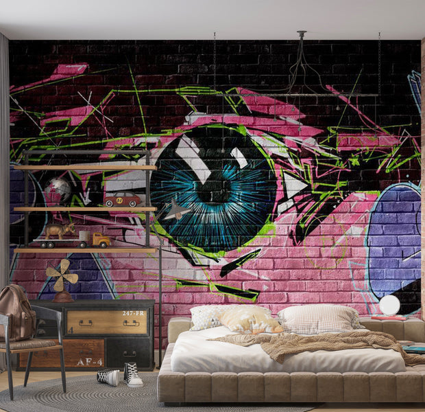 Street Art Wallpaper Wall Mural - Eye Spy Graffiti 118"Wx90"H
