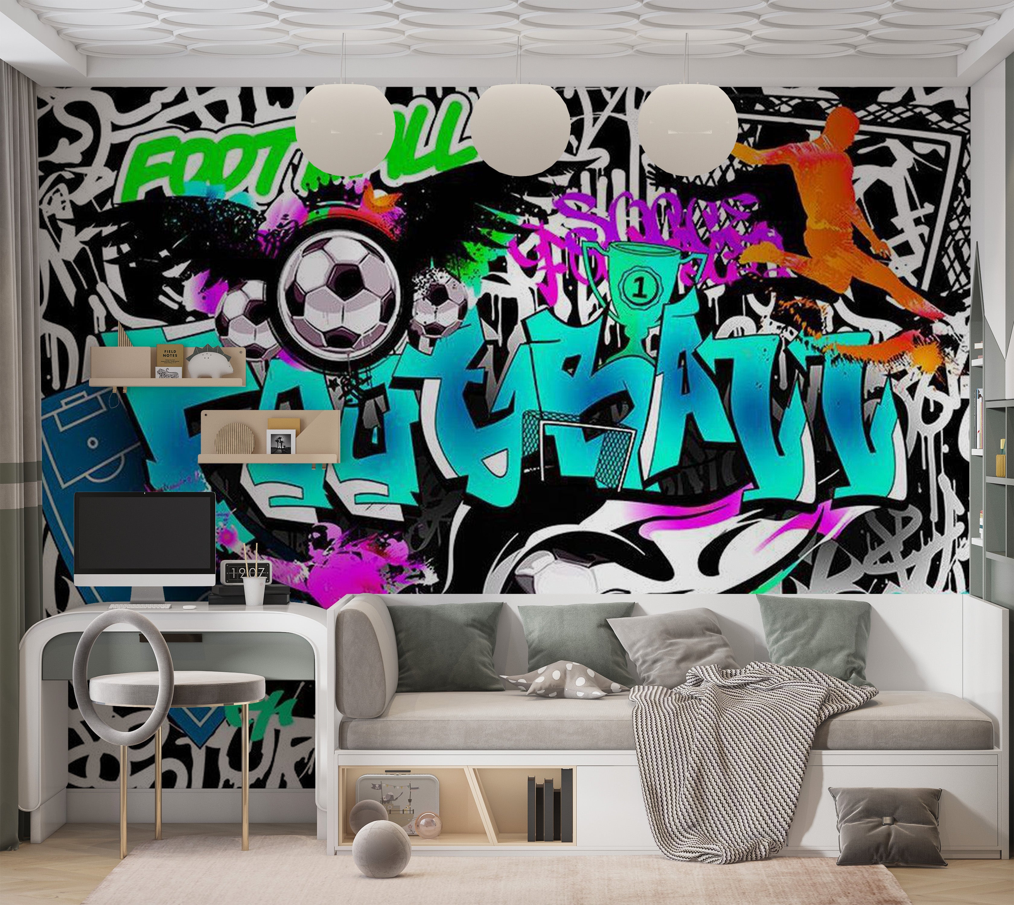 Street Art Wallpaper Wall Mural - Football Graffiti Vibes 39"Wx27"H