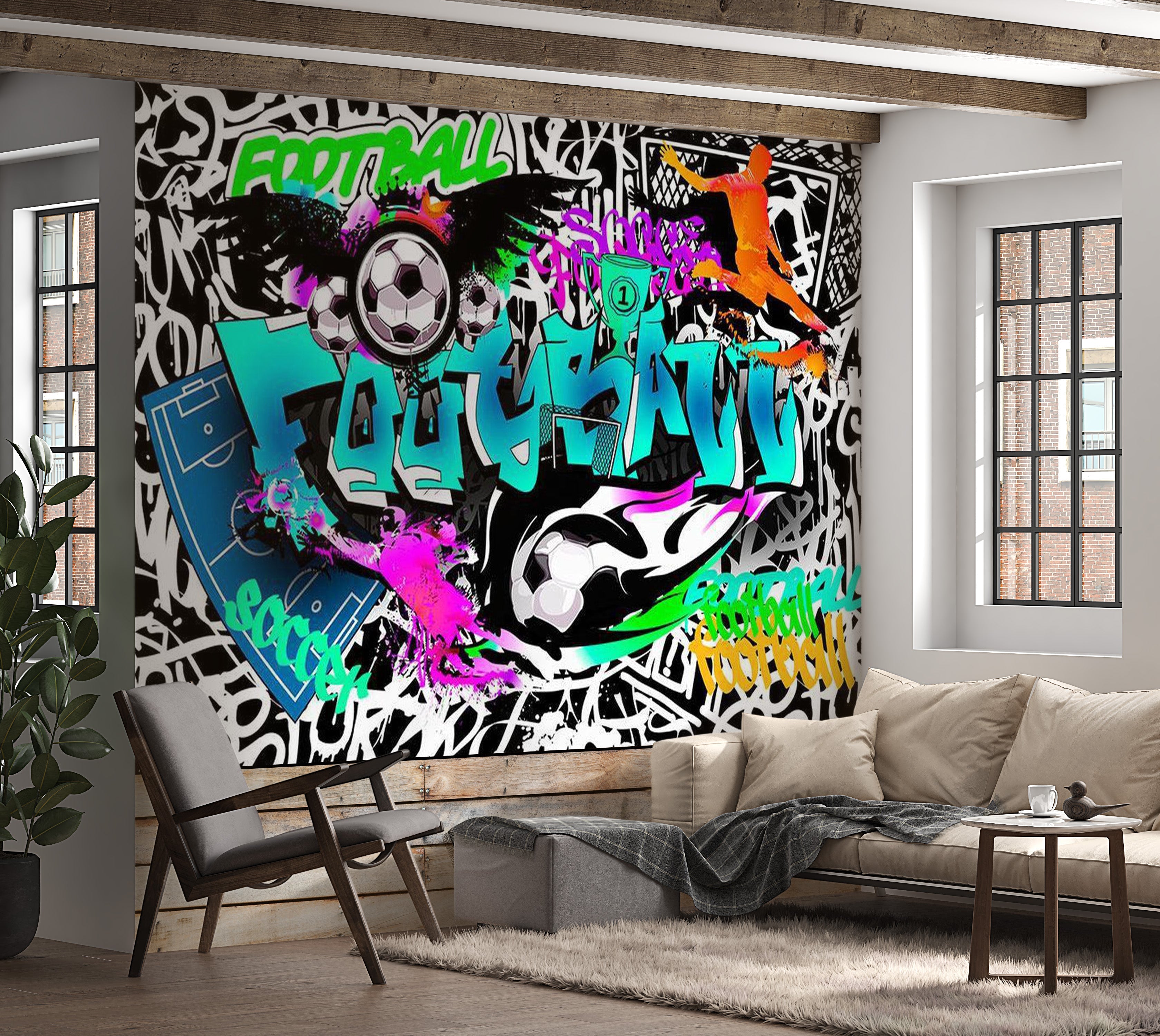 Street Art Wallpaper Wall Mural - Sports Graffiti 39"Wx27"H