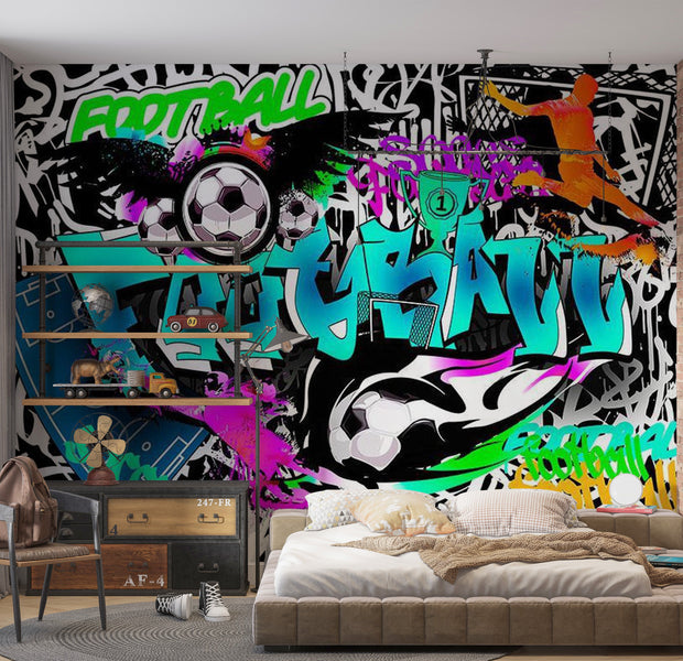 Street Art Wallpaper Wall Mural - Football Graffiti Vibes 39"Wx27"H