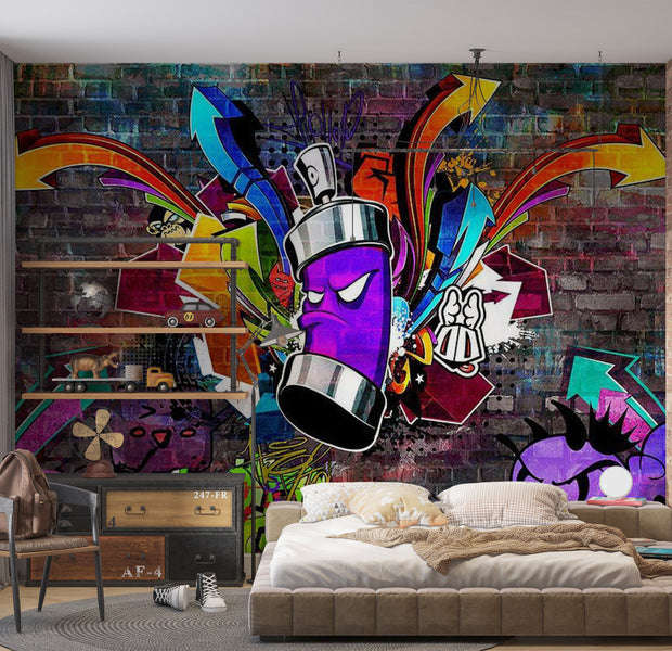 Street Art Wallpaper Wall Mural - Graffiti Attack Purple 39"Wx27"H