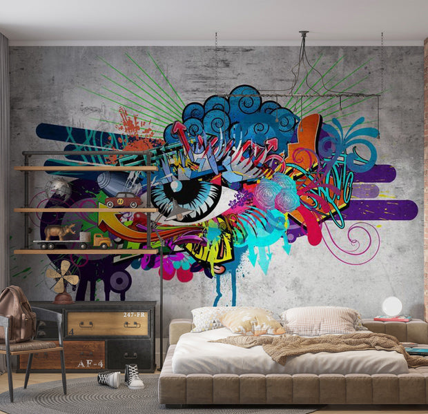 Street Art Wallpaper Wall Mural - Graffiti Eye 39"Wx27"H
