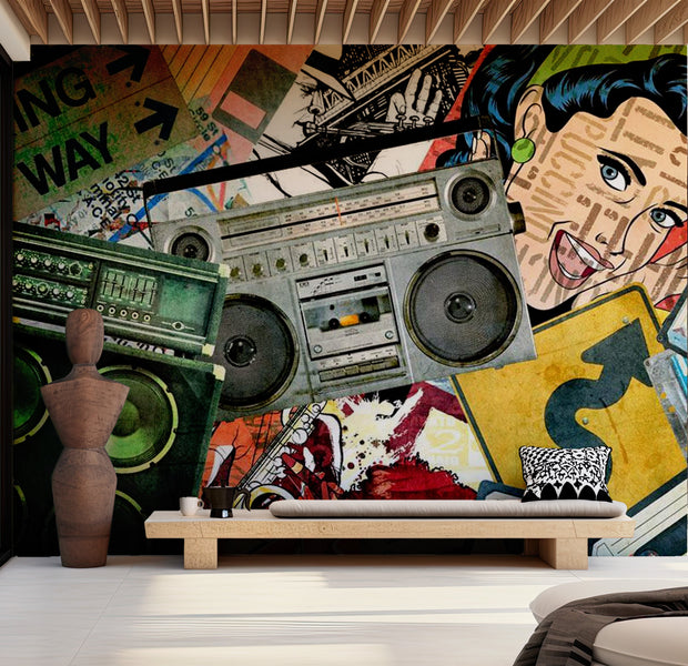 Street Art Wallpaper Wall Mural - Graffiti Girl 39"Wx27"H