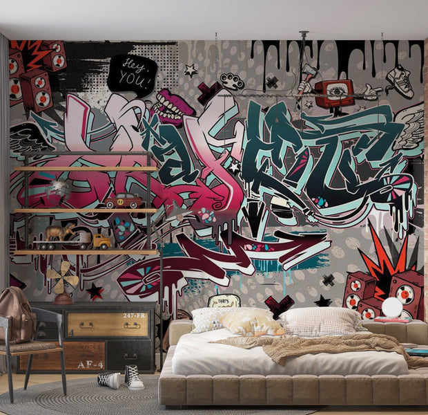 Street Art Wallpaper Wall Mural - Graffiti Hey You 39"Wx27"H