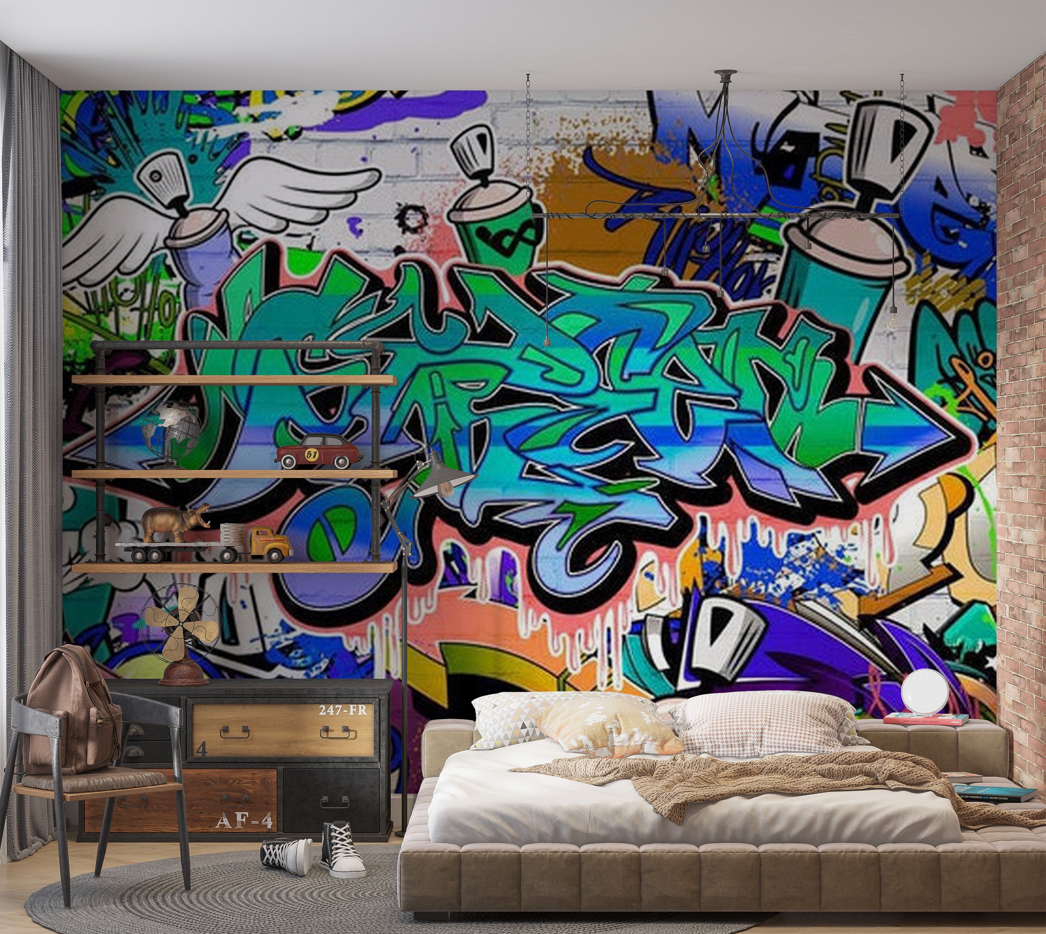 Street Art Wallpaper Wall Mural - Graffiti In Blue 39"Wx27"H