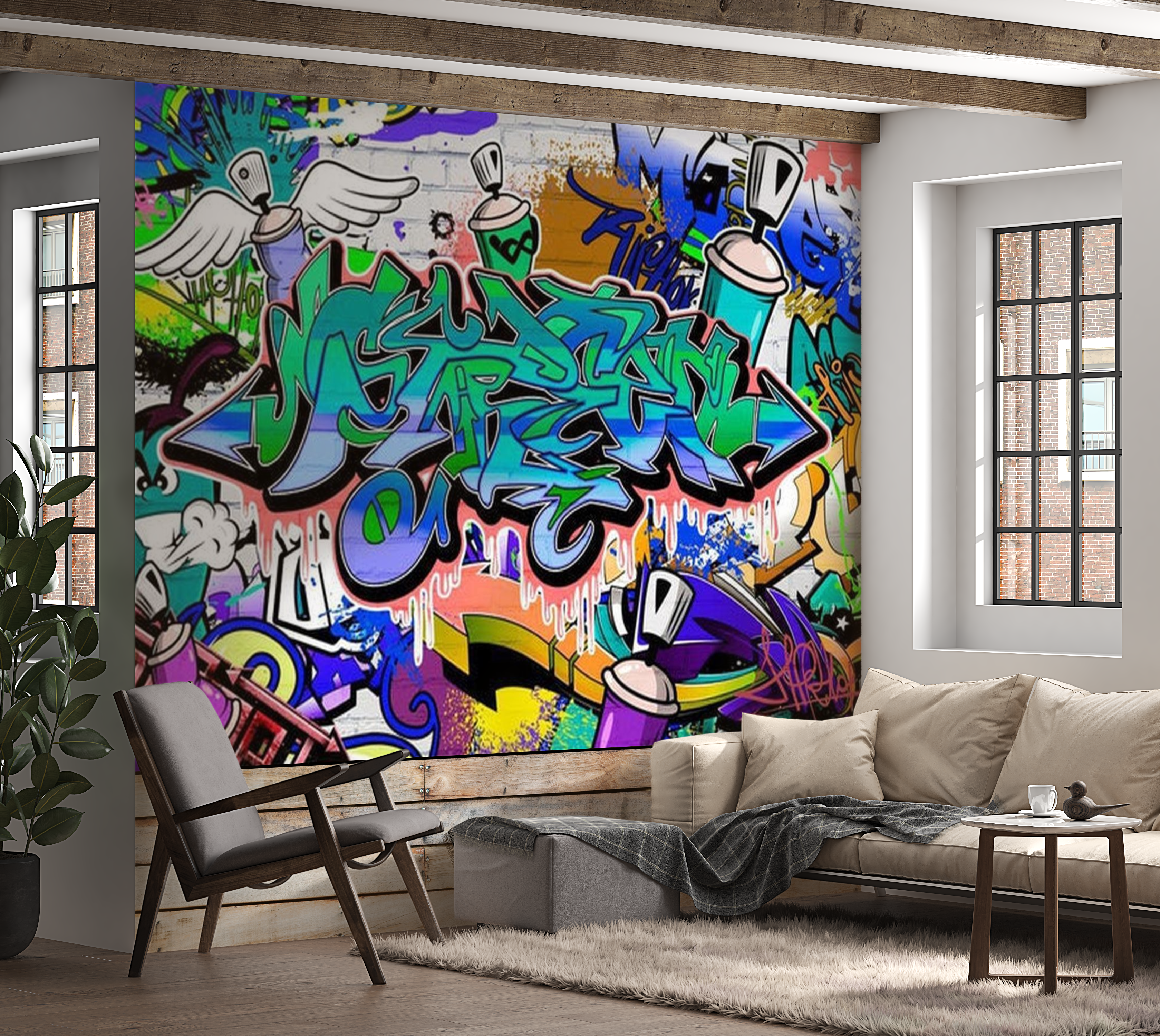 Street Art Wallpaper Wall Mural - Graffiti In Blue 39"Wx27"H