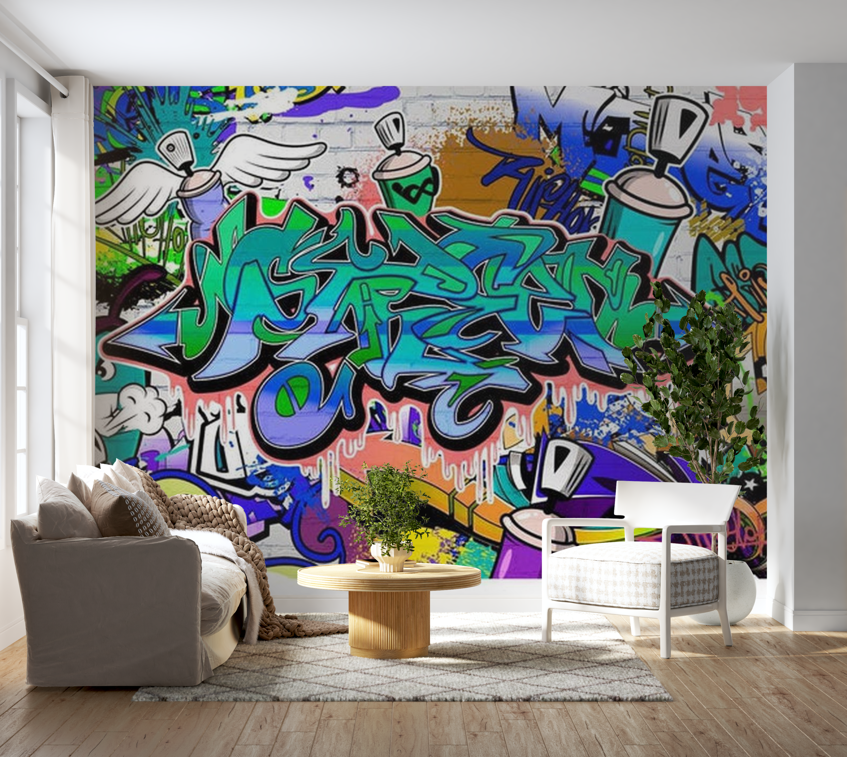 Street Art Wallpaper Wall Mural - Graffiti In Blue 39"Wx27"H