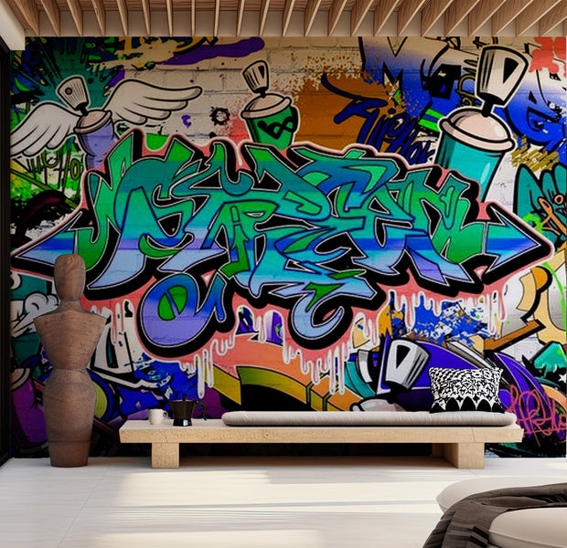 Street Art Wallpaper Wall Mural - Graffiti In Blue 39"Wx27"H