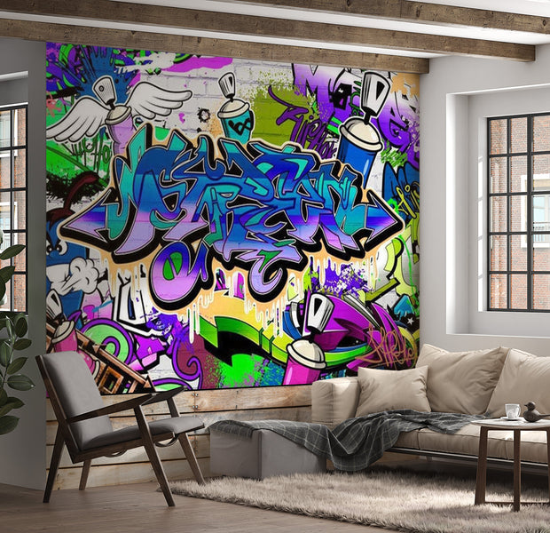 Street Art Wallpaper Wall Mural - Graffiti In Violet 39"Wx27"H
