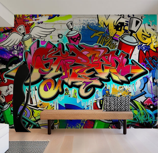 Street Art Wallpaper Wall Mural - Graffiti Wings Red 39"Wx27"H