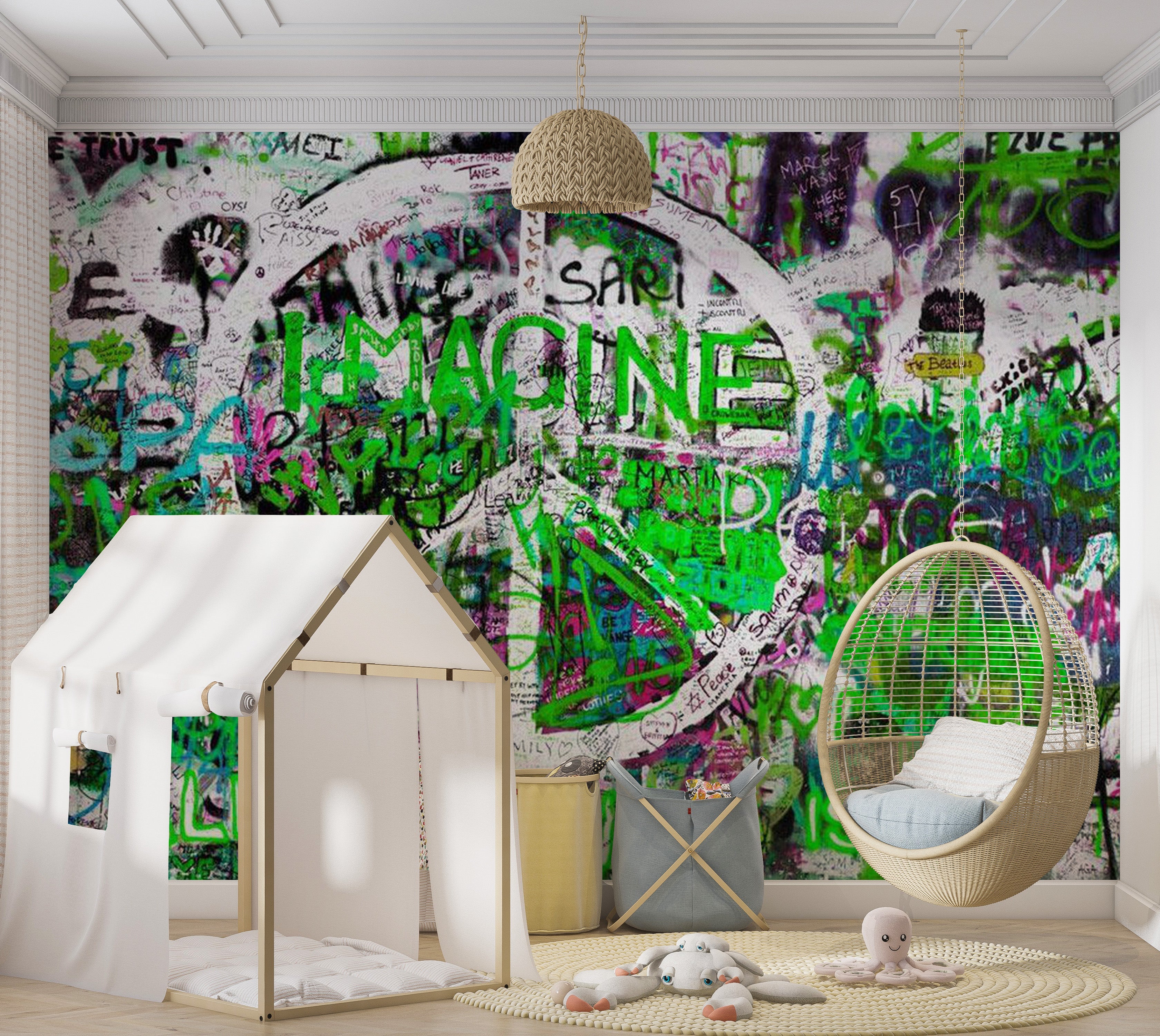 Street Art Wallpaper Wall Mural - Imagine Graffiti Green 39"Wx27"H