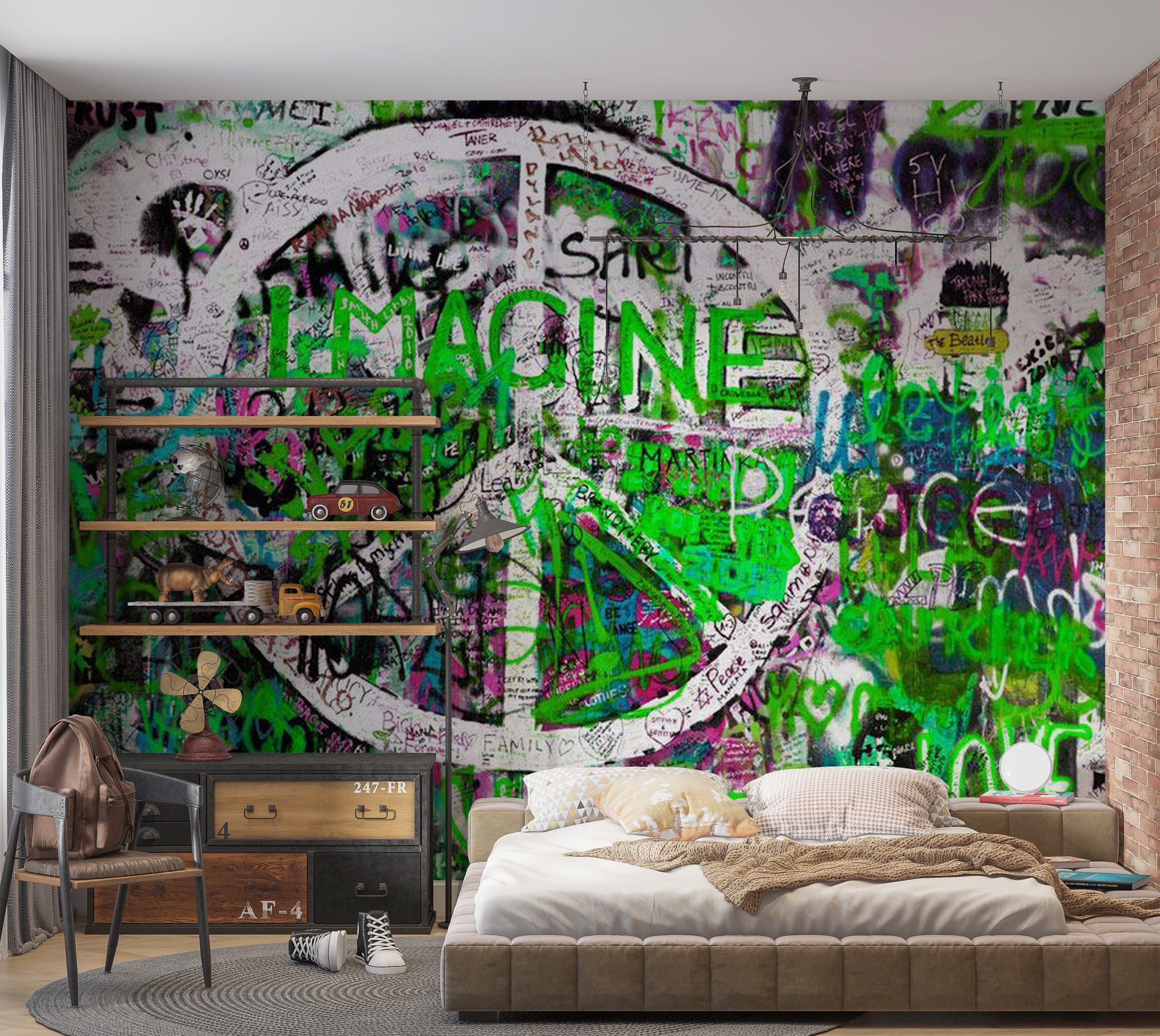 Street Art Wallpaper Wall Mural - Imagine Graffiti Green 39"Wx27"H