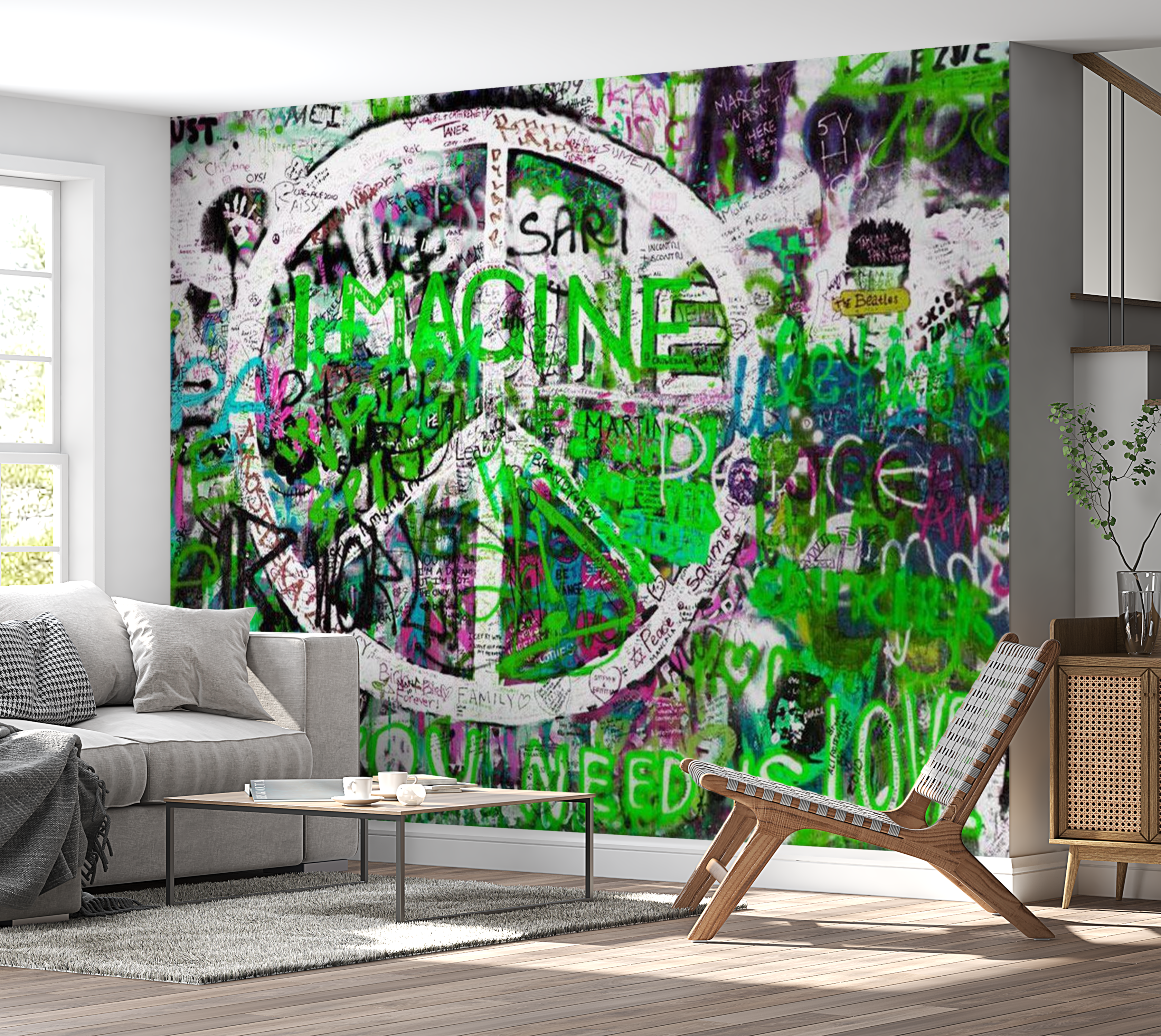 Street Art Wallpaper Wall Mural - Green Graffiti 39"Wx27"H