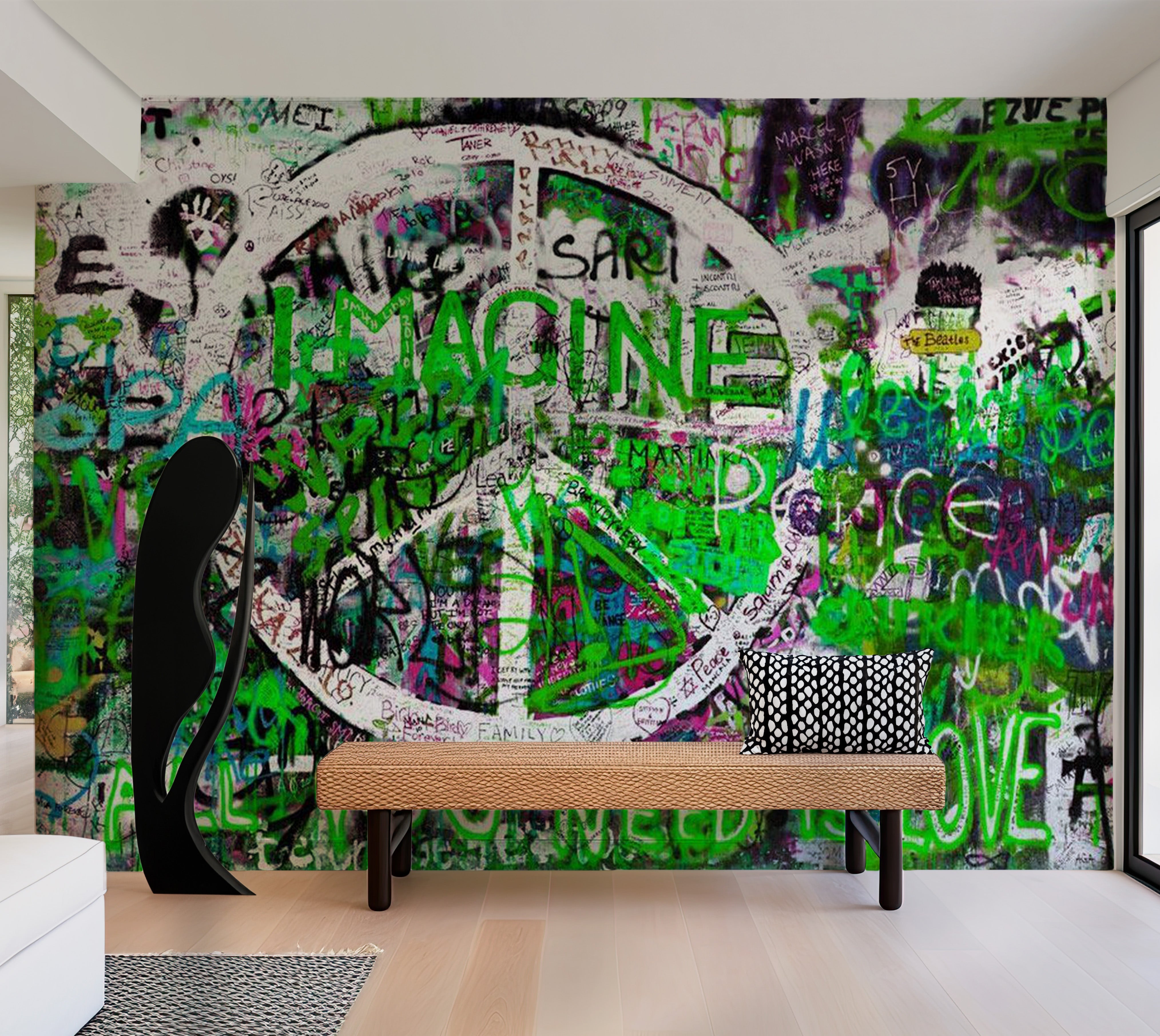 Street Art Wallpaper Wall Mural - Imagine Graffiti Green 39"Wx27"H