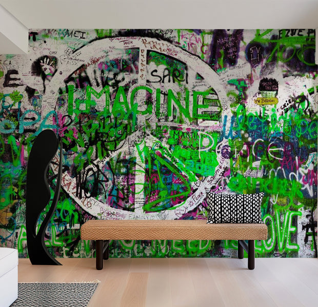 Street Art Wallpaper Wall Mural - Imagine Graffiti Green 39"Wx27"H