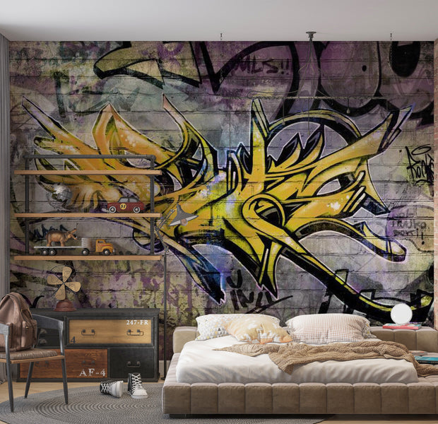 Street Art Wallpaper Wall Mural - Modern Yellow Graffiti 39"Wx27"H