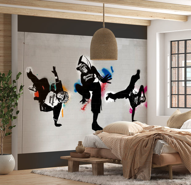 Street Art Wallpaper Wall Mural - Monkey Dance 118"Wx90"H