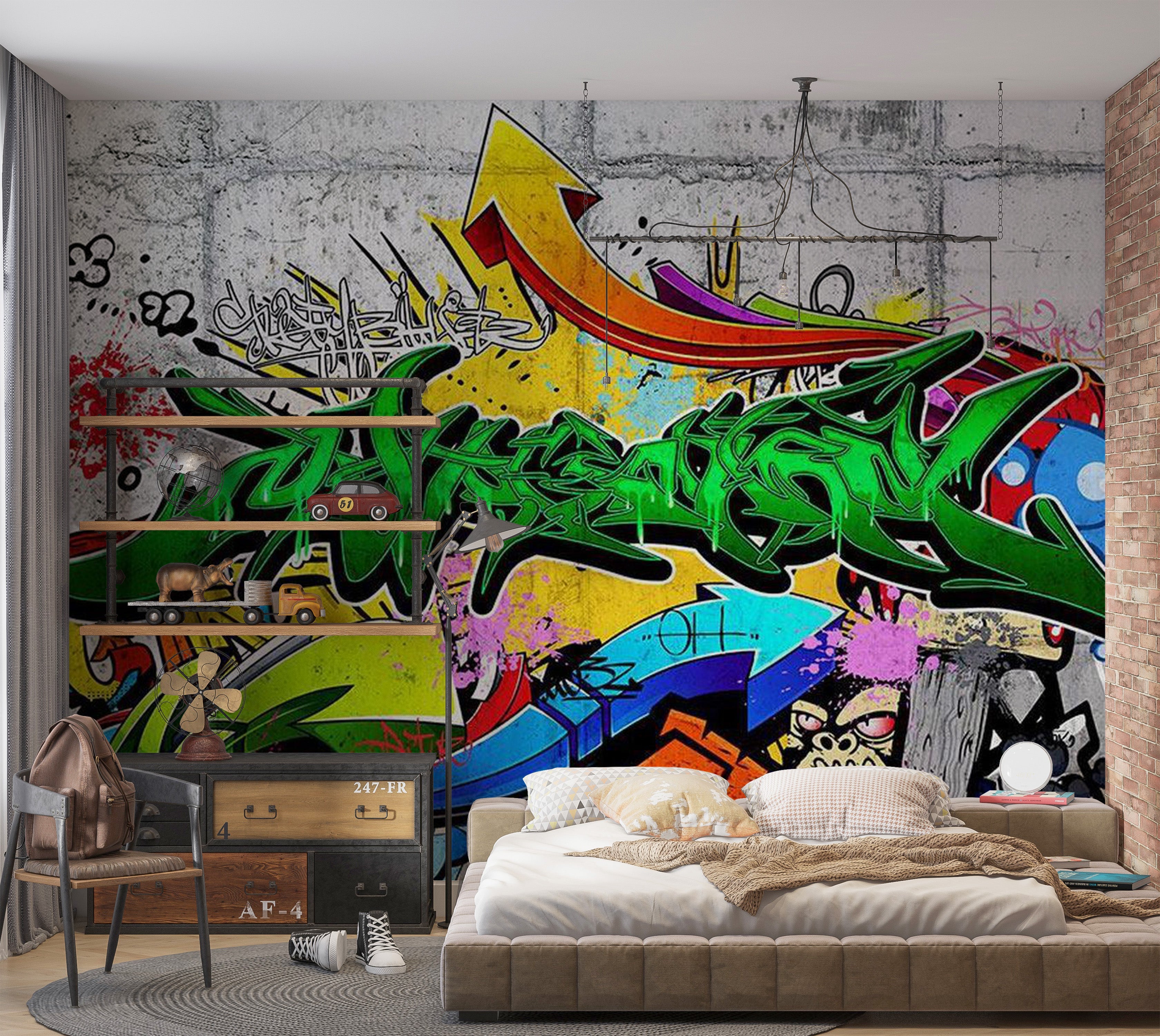 Street Art Wallpaper Wall Mural - Monkey Graffiti 39"Wx27"H